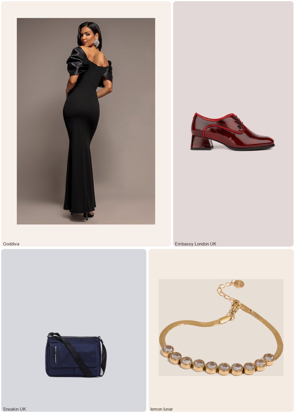 The complete outfit featuring Goddiva Goddiva Satin Plunge Neck Bardot Scuba Maxi Dress - Black
