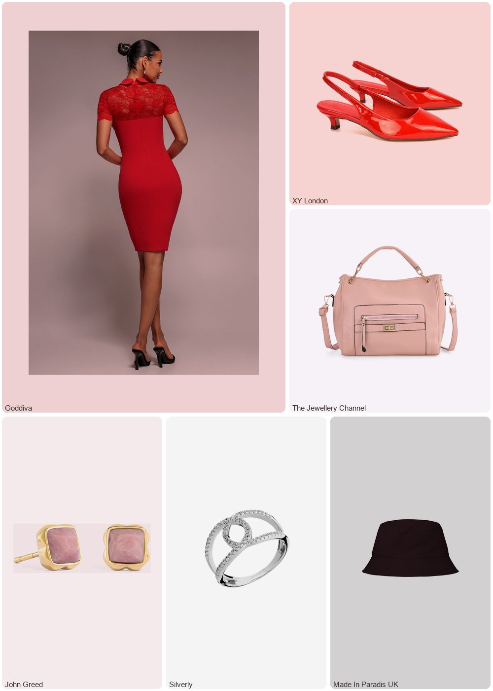 The complete outfit featuring Goddiva Goddiva Lace Detail Bodycon Collar Midi Dress - Red