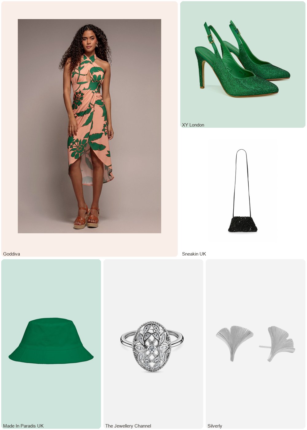 The complete outfit featuring Goddiva Goddiva Printed Crossover Midi - Green