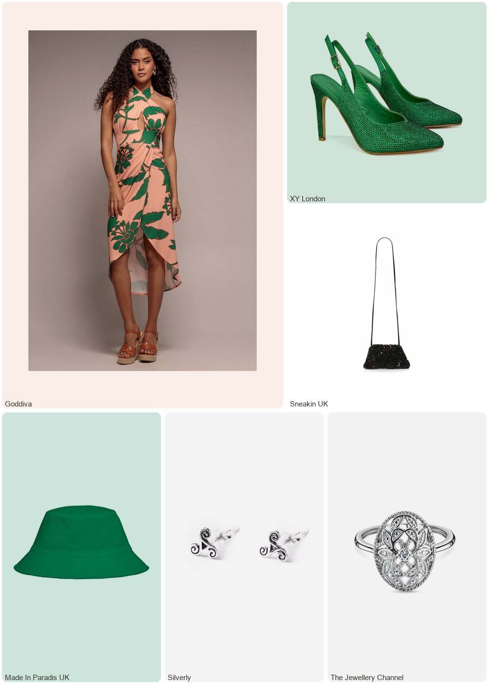 The complete outfit featuring Goddiva Goddiva Printed Crossover Midi - Green