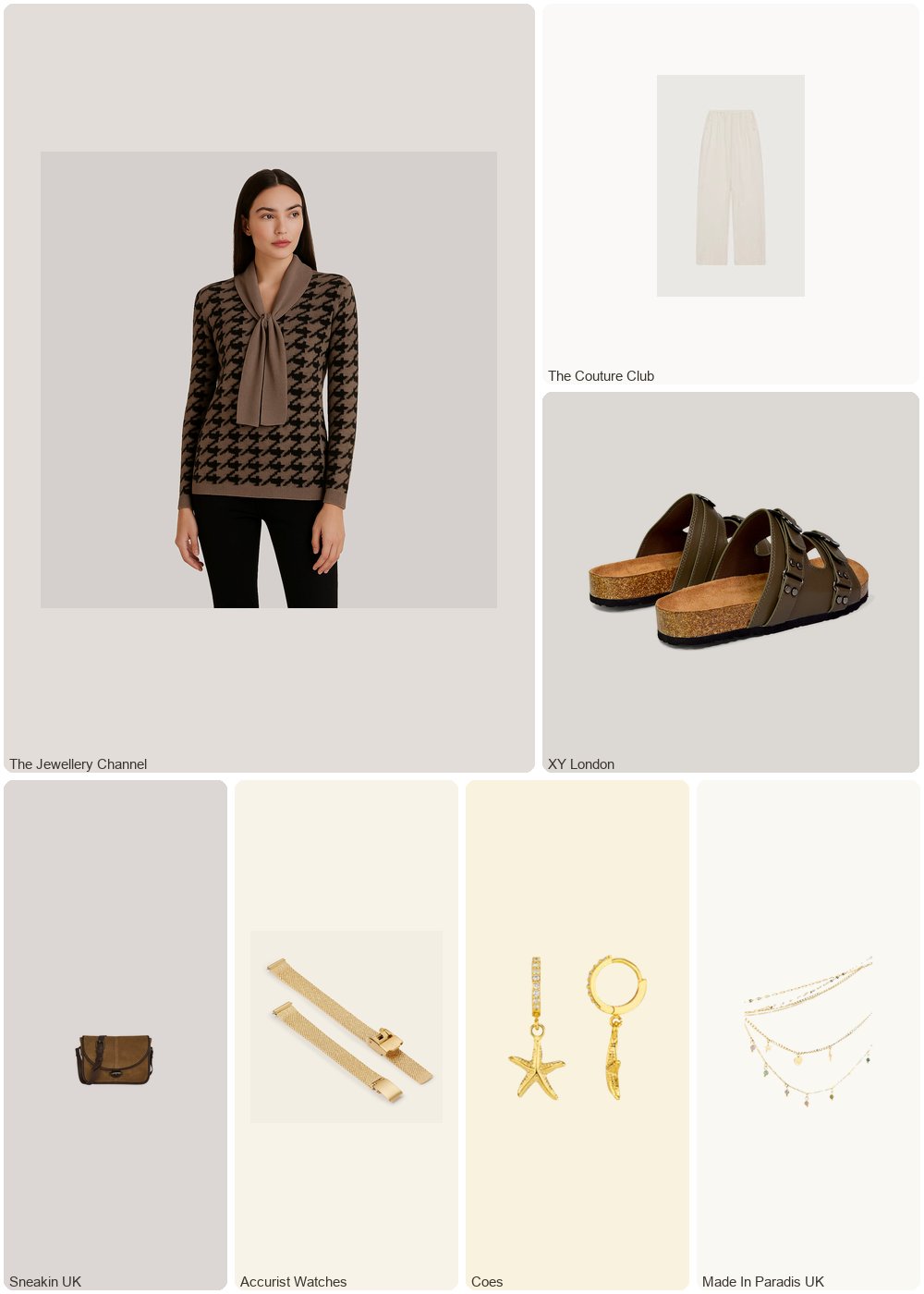 The complete outfit featuring TJC Sugar Crisp Houndstooth Knit Jumper With Neck Scarf (Size M) - Brown