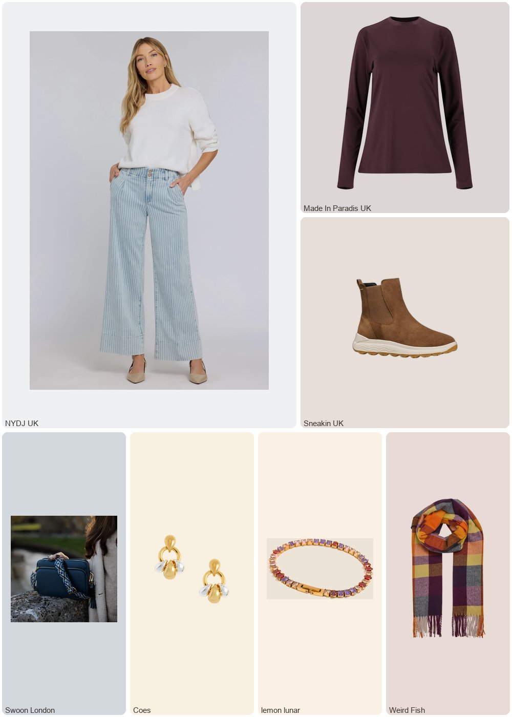 The complete outfit featuring Rust Leaves Weird Fish Badida Brushed Check Scarf Rust Leaves Size ONE