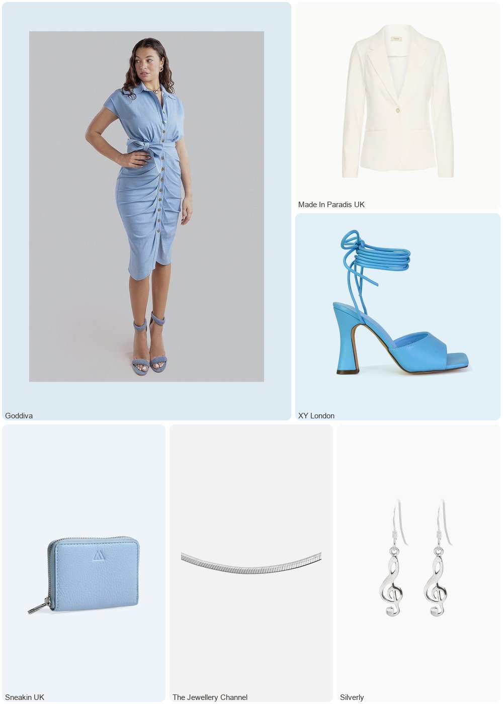 The complete outfit featuring Goddiva Goddiva Denim Gathered Angel Sleeve Midi Shirt Dress - Sky Denim