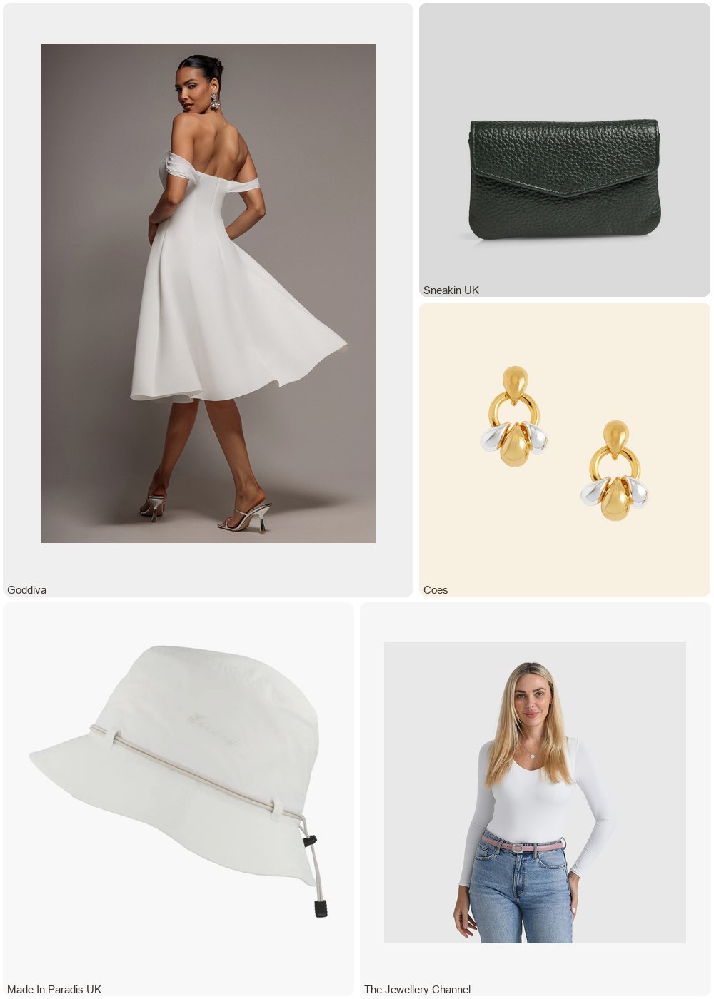 The complete outfit featuring Goddiva Goddiva Sparkle Chiffon Cowl Bardot Skater Midi Dress - Cream