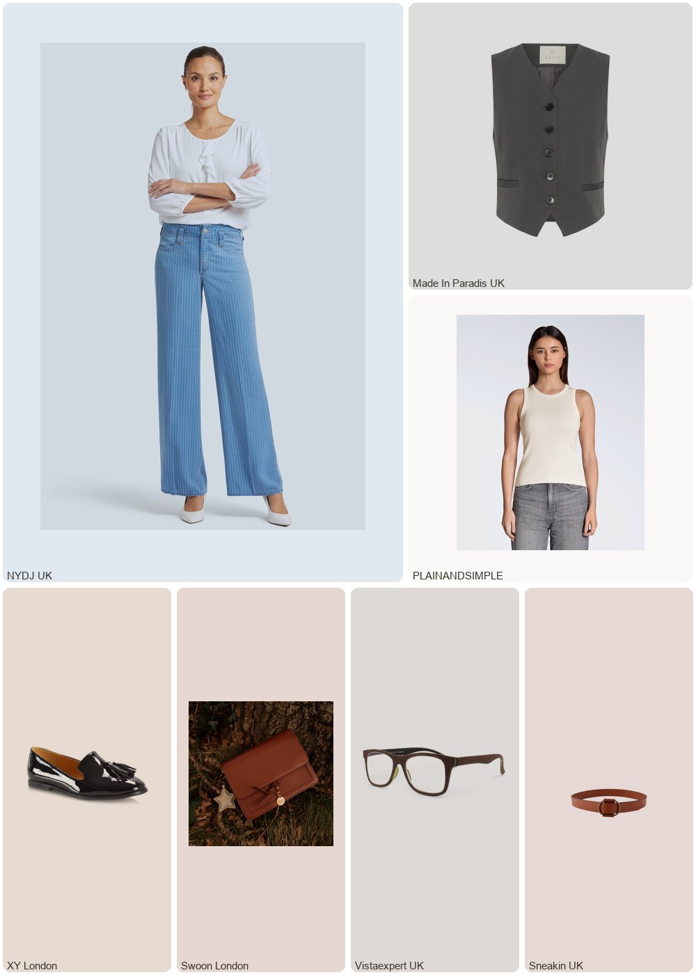 The complete outfit featuring Nydj High Rise Teresa Wide Leg Jeans Light Blue Striped Premium Denim | Light Marine Stripe