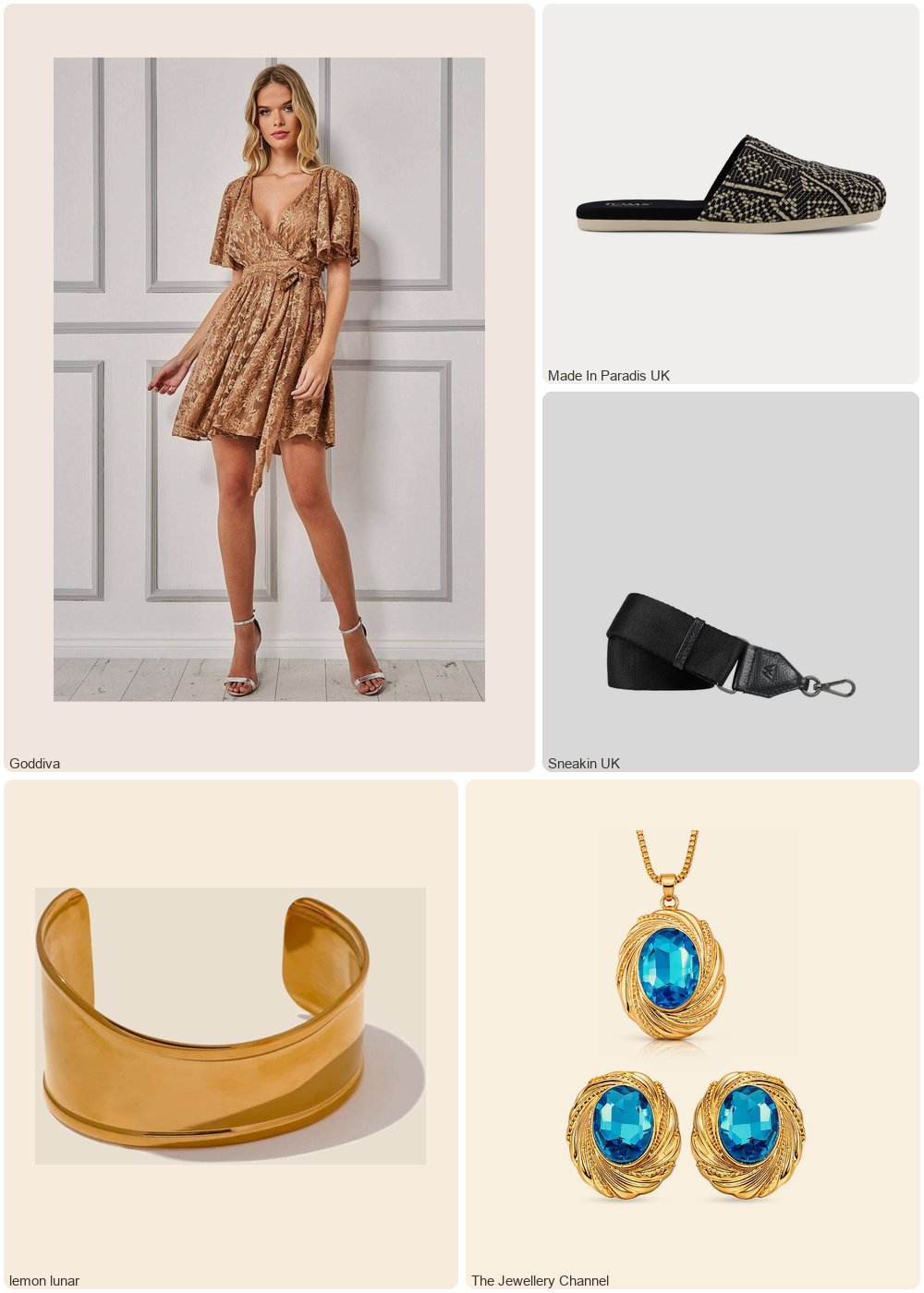 The complete outfit featuring Goddiva Goddiva Lace Kimono Wrap Skater Mini Dress - Tan