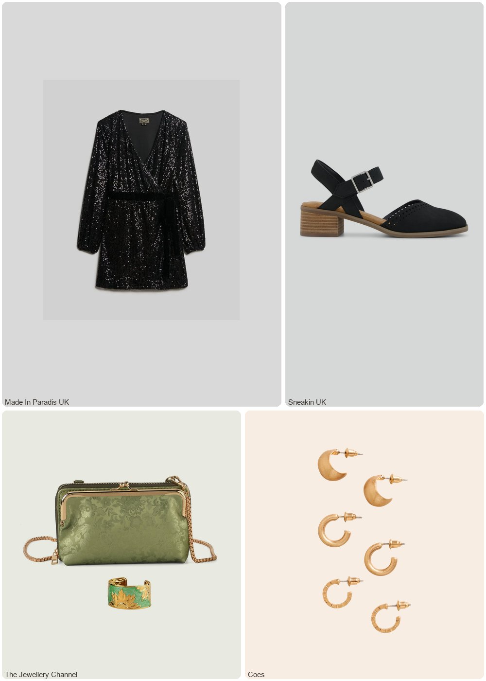 The complete outfit featuring Superdry Short velvet wrap dress with sequins for women Superdry