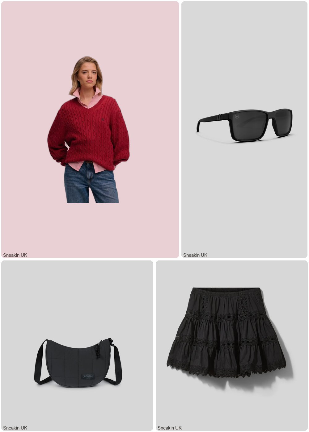 The complete outfit featuring Superdry Oversized V-neck cable knit jumper for women Superdry